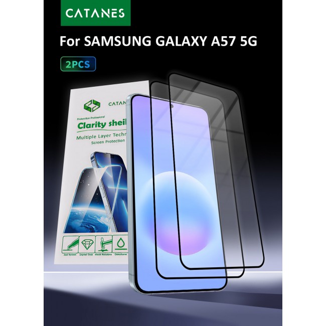 CATANES 2 Pack Screen Protector for Samsung Galaxy A57 5G (2026), Tempered Glass, Anti-Scratch, Full Coverage, Anti-Fingerprint & Shatter-Proof Screen Guard