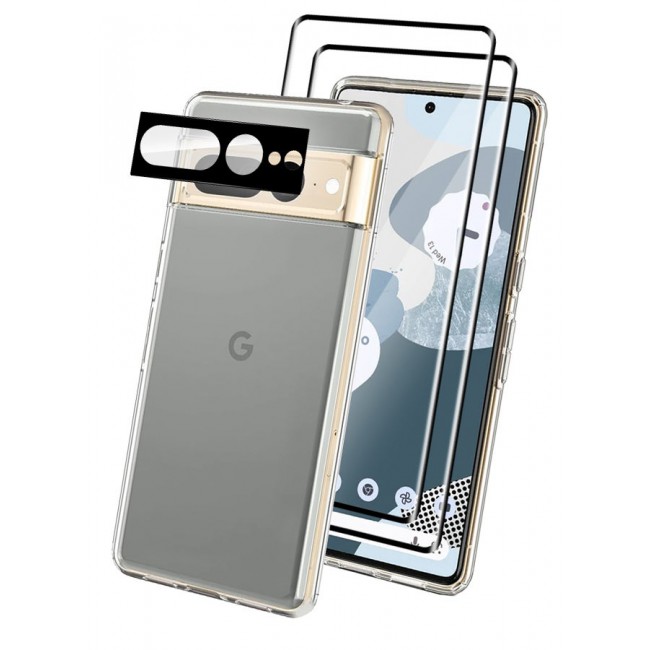 CATANES 4 Packs For Google Pixel 7 Pro TPU Case and 2 Screen Protectors and Camera Lens Protector Clear Transparent Shockproof Protective Phone Case Scratch Resistant Cover