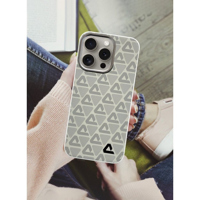 CATANES (for iPhone 15 Pro Max) 2 Pack Case and Screen Protector Leather Back Cover Triangle Pattern Shockproof Protective Phone Case Light Beige