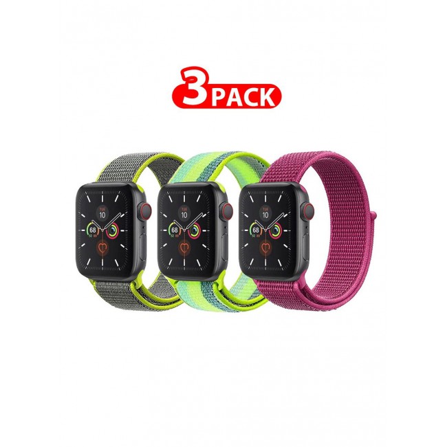 CATANES 3 Pack For Apple Watch 41mm 40mm 38mm Nylon Sport Loop Band Compatible With iWatch Series 7 SE 6 5 4 3 2 1 Men Women Braided Stretchy Nylon Loop Bands