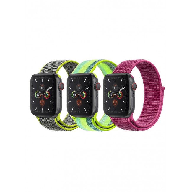 CATANES 3 Pack For Apple Watch 41mm 40mm 38mm Nylon Sport Loop Band Compatible With iWatch Series 7 SE 6 5 4 3 2 1 Men Women Braided Stretchy Nylon Loop Bands