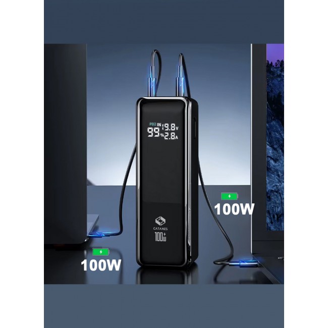 CATANES 30000mAh 100W Super Fast Charging Power Bank with Dual Type-C Ports & Smart Digital Power Display - Black