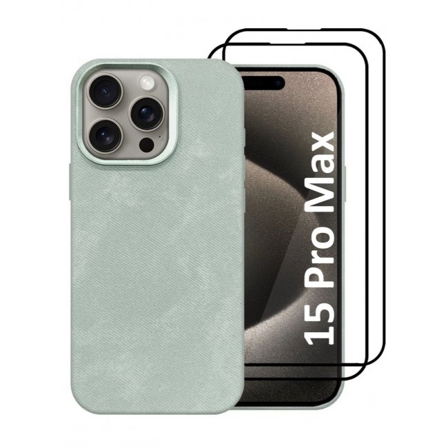 CATANES 3Packs iPhone 15 Pro Max Alcantara Case Cover Premium Quality Luxurious Soft Touch Protection with Metal Camera Frame with Two 3D Screen Protectors