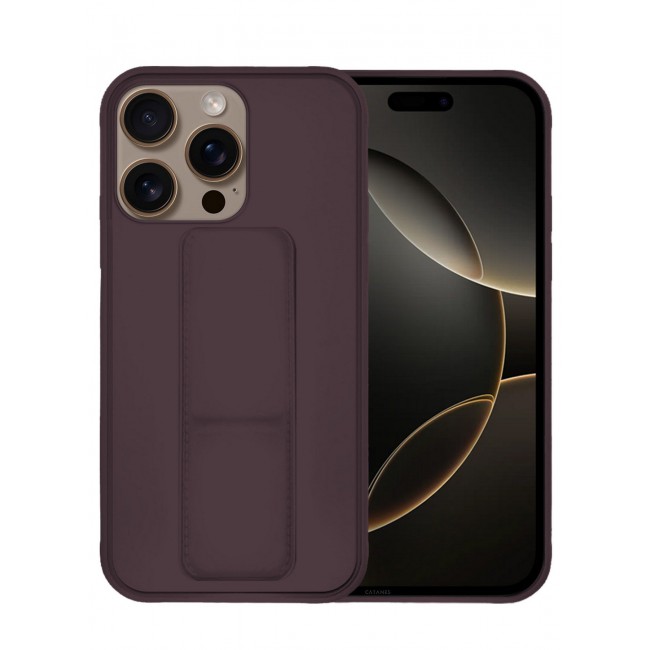 CATANES ( for iPhone 16 Pro ) Case Premium PU Leather Case with Stand Function Shockproof and Anti Scratch Finger Grip Case Cover / Merlot
