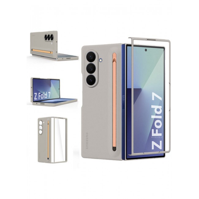 CATANES Case Cover and S Pen for Samsung Galaxy Z Fold 7, Slim Case with Built-in Compact S Pen, Holder and Storage Slot for Pen - Grey