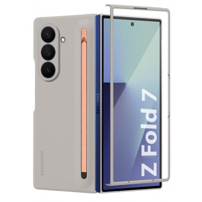 CATANES Case Cover and S Pen for Samsung Galaxy Z Fold 7, Slim Case with Built-in Compact S Pen, Holder and Storage Slot for Pen - Grey