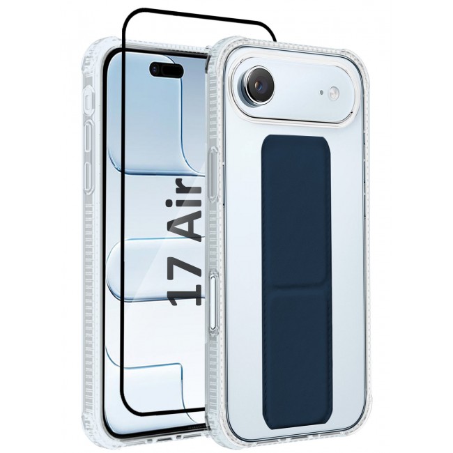 CATANES 2 Packs Finger Grip Clear Case Cover for iPhone 17 Air- Kickstand Car Magnetic Holder Multi-function Protective Two-in-one Case with 3D Screen Protector - Dark Blue