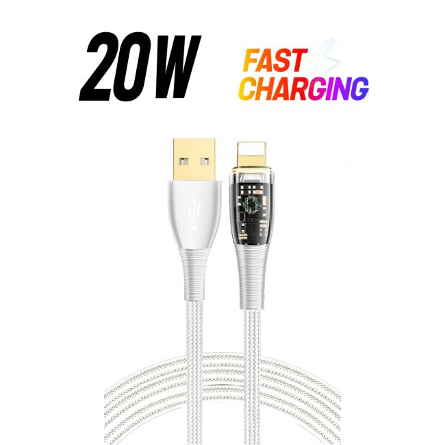CATANES USB Cable to Lightning Fast Charging Cable Transparent Adapter Fast Charging Cable White 1M