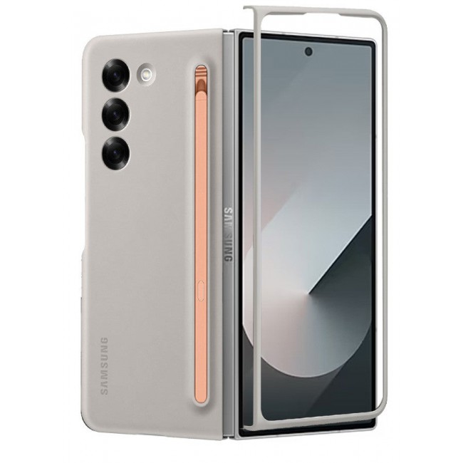 CATANES (for Samsung Galaxy Z Fold 6) Case with Screen Protector Ultra Hybrid Premium Case with Built-in New Compact S Pen, Holder and Storage Slot for Pen Sand Grey