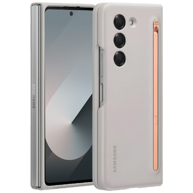 CATANES (for Samsung Galaxy Z Fold 6) Case with Screen Protector Ultra Hybrid Premium Case with Built-in New Compact S Pen, Holder and Storage Slot for Pen Sand Grey