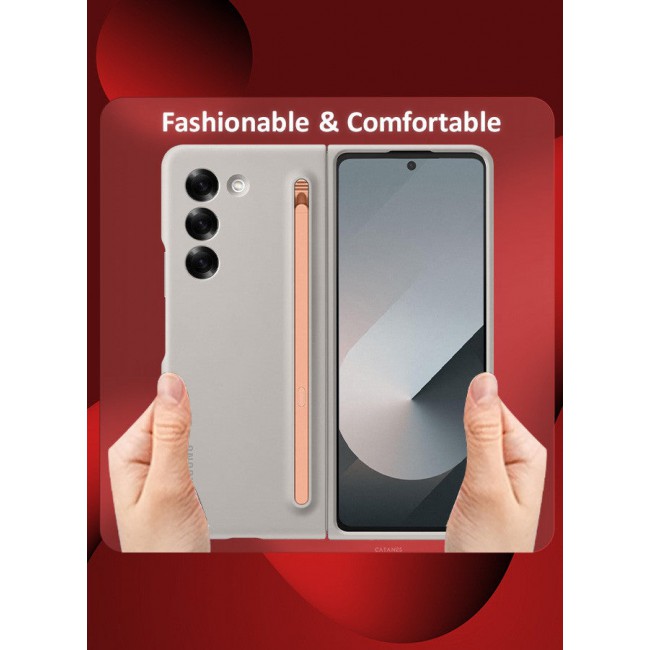 CATANES (for Samsung Galaxy Z Fold 6) Case with Screen Protector Ultra Hybrid Premium Case with Built-in New Compact S Pen, Holder and Storage Slot for Pen Sand Grey