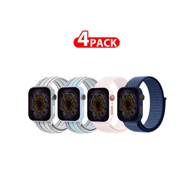 CATANES 4 Pack Apple Watch Band 38mm 40mm 41mm Sport Loop Nylon Band Quick Release Soft Fabric Nylon Adjustable Rugged Velcro Replacement Wristband Strap for Men Women Compatible with Series SE/7/6/5/4/3/2/1