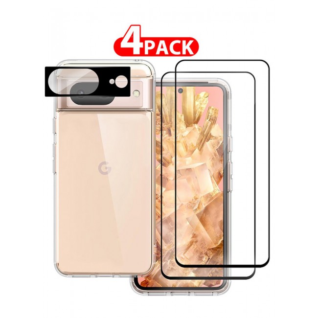 CATANES 4 Packs For Google Pixel 8 TPU Case and 2 Screen Protectors and Camera Lens Protector Clear Transparent Shockproof Protective Phone Case Scratch Resistant Cover