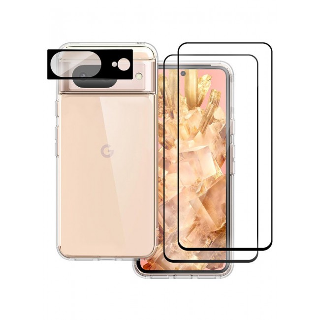 CATANES 4 Packs For Google Pixel 8 TPU Case and 2 Screen Protectors and Camera Lens Protector Clear Transparent Shockproof Protective Phone Case Scratch Resistant Cover