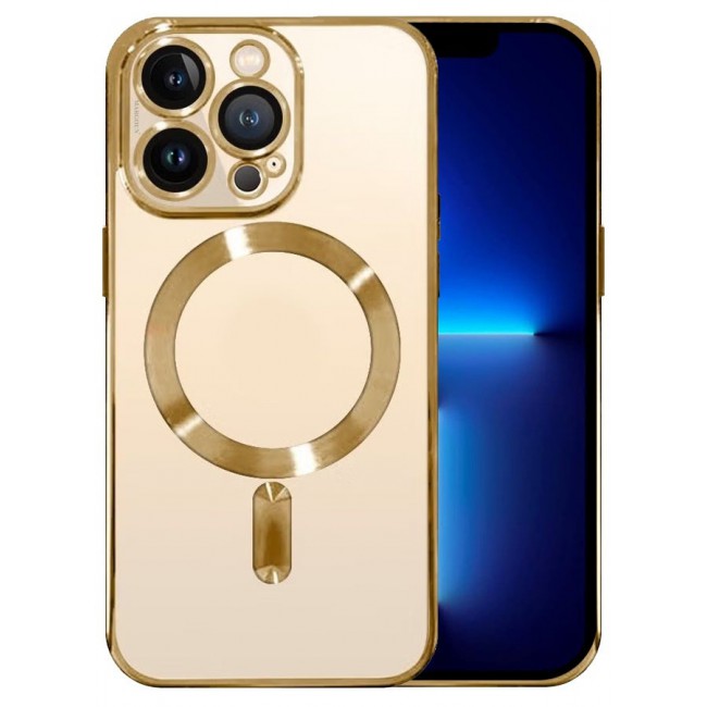 CATANES Clear Case with MagSafe for Apple iPhone 13 Pro Max Wireless Charging Compatible Back Cover with Electroplating Shockproof Frame Gold