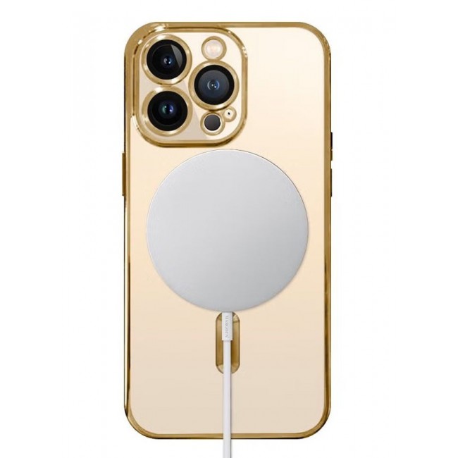 CATANES Clear Case with MagSafe for Apple iPhone 13 Pro Max Wireless Charging Compatible Back Cover with Electroplating Shockproof Frame Gold