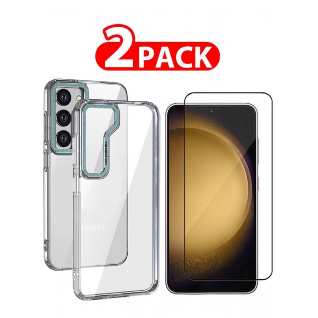 CATANES 2 Pack For Samsung Galaxy S23 Plus Clear Case With Screen Protector Green Edge
