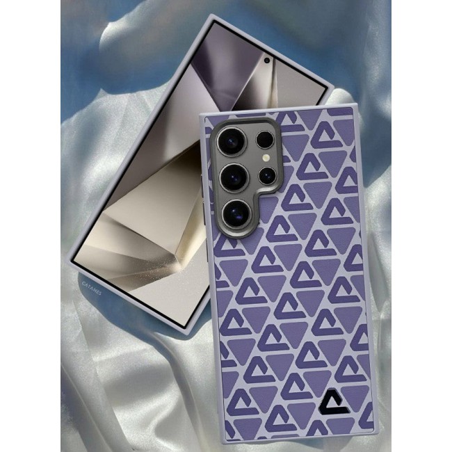CATANES (for Samsung Galaxy S24 Ultra) Case Leather Back Cover Triangle Pattern Shockproof Protective Phone Case Purple