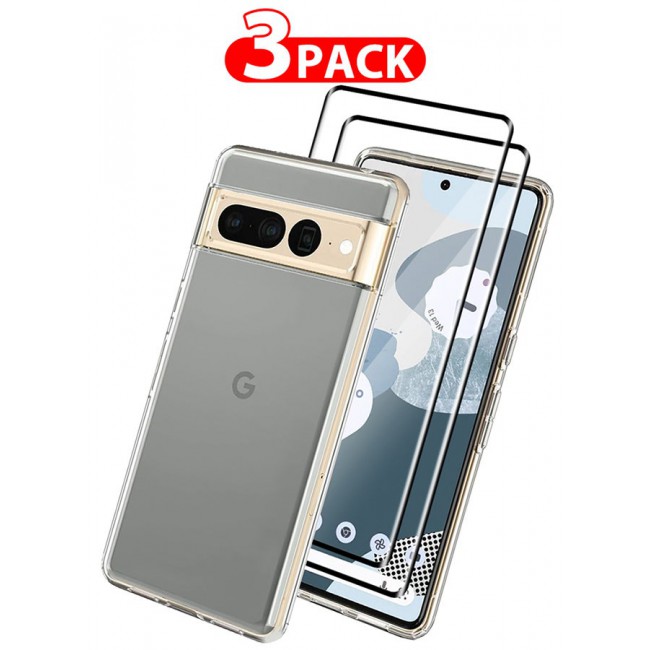 CATANES 3 Packs For Google Pixel 7 Pro TPU Case and 2 Screen Protectors Clear Transparent Shockproof Protective Phone Case Scratch Resistant Cover