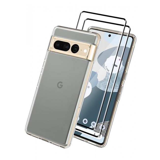 CATANES 3 Packs For Google Pixel 7 Pro TPU Case and 2 Screen Protectors Clear Transparent Shockproof Protective Phone Case Scratch Resistant Cover