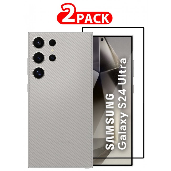 CATANES ( for Galaxy S24 Ultra )2Packs, Case Air Skin Line Design Back Cover Sturdy Durable Ultra-Thin Case Drop Protection Cover Clear with Shock Proof Screen Protector- White