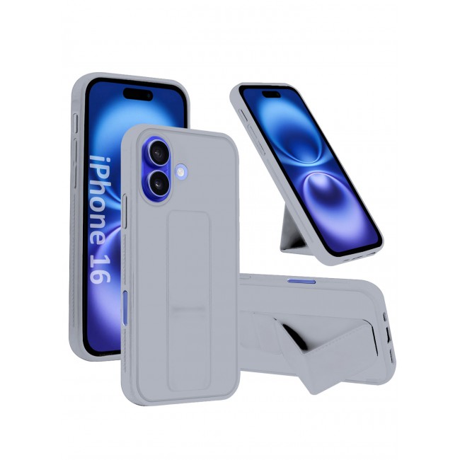 CATANES ( for iPhone 16 ) Case Premium PU Leather Case with Stand Function Shockproof and Anti Scratch Finger Grip Case Cover / Grey