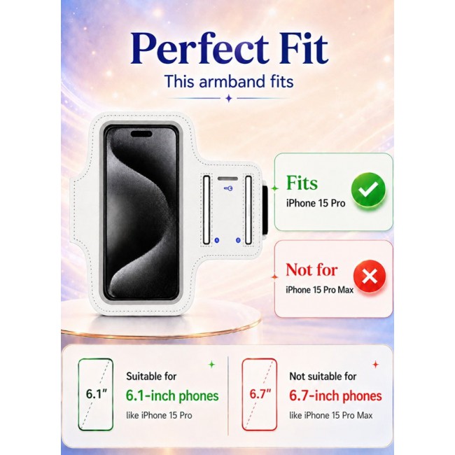 MARGOUN Sports Running Armband Case Compatible with iPhone 15 Pro – Water-Resistant Fitness Wristband Pouch for Gym, Workouts, Jogging with Key Holder and Reflective Strip