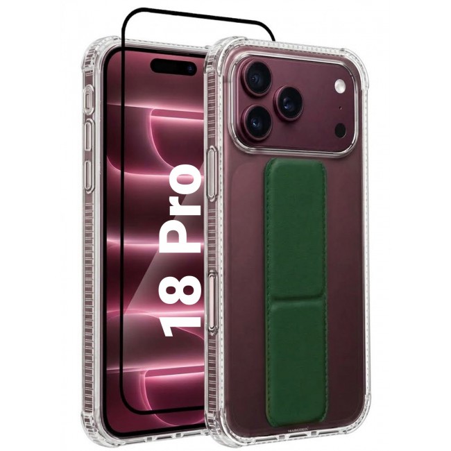 CATANES 2 Pack For iPhone 18 Pro Case Clear with Foldable Stand, Shockproof Protective Cover with Reinforced Corners, Transparent Bumper - Dark Green