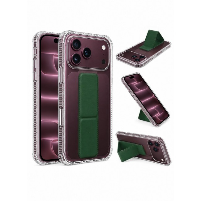 CATANES 2 Pack For iPhone 18 Pro Case Clear with Foldable Stand, Shockproof Protective Cover with Reinforced Corners, Transparent Bumper - Dark Green