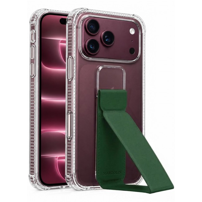 CATANES 2 Pack For iPhone 18 Pro Case Clear with Foldable Stand, Shockproof Protective Cover with Reinforced Corners, Transparent Bumper - Dark Green
