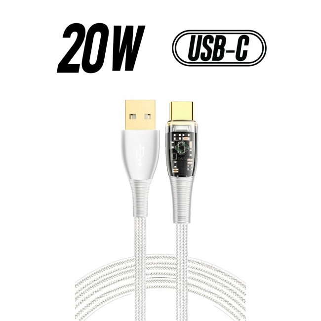 CATANES USB Cable to Type C Fast Charging Cable Transparent Adapter Fast Charging Cable White 1M