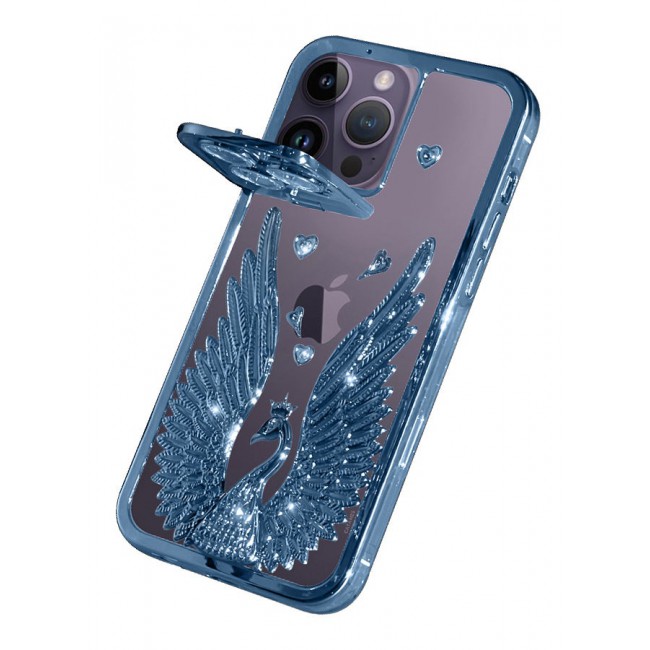 CATANES iPhone 14 Pro Max Bling Case Peacock Glitter Hard TPU Shockproof Protection Cover With Kickstand for Women Girls Blue