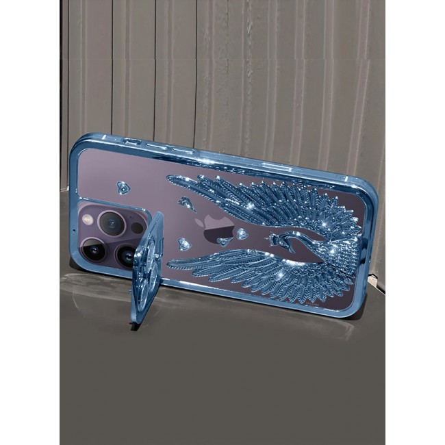 CATANES iPhone 14 Pro Max Bling Case Peacock Glitter Hard TPU Shockproof Protection Cover With Kickstand for Women Girls Blue