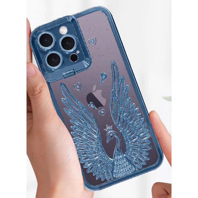CATANES iPhone 14 Pro Max Bling Case Peacock Glitter Hard TPU Shockproof Protection Cover With Kickstand for Women Girls Blue