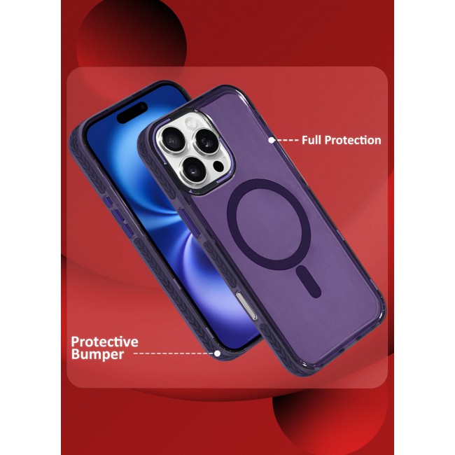 CATANES (for iPhone 16 Pro Max) Hard PC Magsafe Case Cover Polycarbonate Magnetic Strong Shockproof Protective Case Cover Transparent - Purple Color