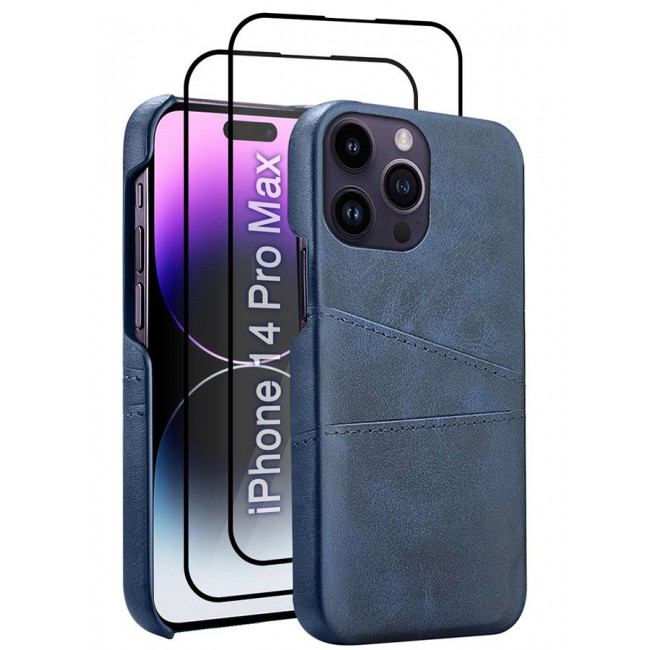 CATANES iPhone 14 Pro Max 3Packs Case Cover Leather with Card Holder for Men Women Phone Case with 3D Screen Protector - Blue