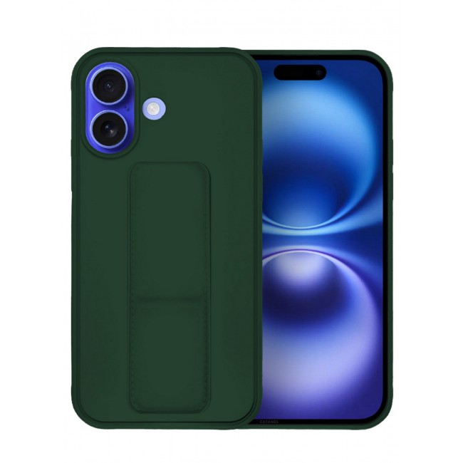 CATANES ( for iPhone 16 Plus ) Case Premium PU Leather Case with Stand Function Shockproof and Anti Scratch Finger Grip Case Cover / GREEN