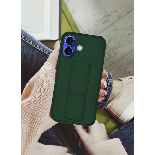 CATANES ( for iPhone 16 Plus ) Case Premium PU Leather Case with Stand Function Shockproof and Anti Scratch Finger Grip Case Cover / GREEN