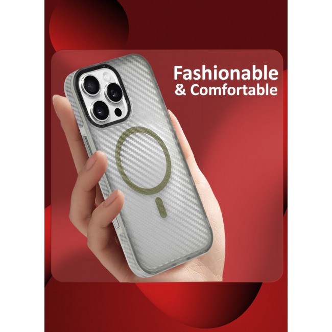 CATANES (for iPhone 16 Pro Max) Magsafe Case Cover Carbon Fiber Magnetic Strong Shockproof Protective Slim Thin Cover Transparent Matte - White Color