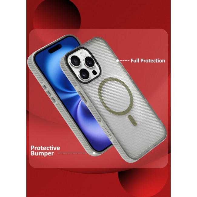 CATANES (for iPhone 16 Pro Max) Magsafe Case Cover Carbon Fiber Magnetic Strong Shockproof Protective Slim Thin Cover Transparent Matte - White Color