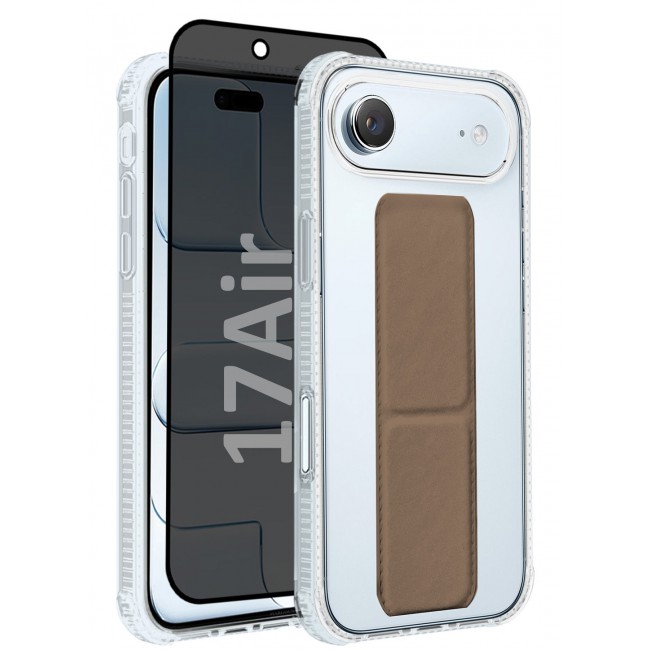 CATANES 2 Packs Finger Grip Clear Case Cover for iPhone 17 Air- Kickstand Car Magnetic Holder Multi-function Protective Two-in-one Case with Privacy Screen Protector - Brown