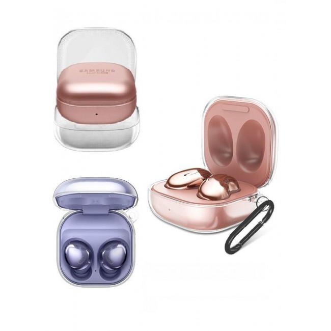 CATANES Crystal Clear Protective Case for Samsung Galaxy Buds Live (2020), Galaxy Buds 2 (2021), Galaxy Buds Pro (2021) Shockproof Ultra Slim Transparent Skin with Keychain Carabiner Clear