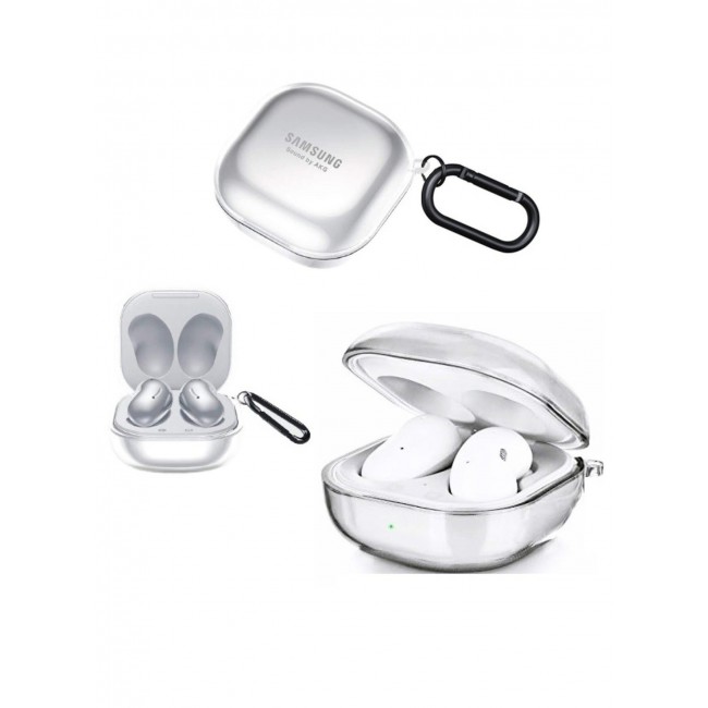CATANES Crystal Clear Protective Case for Samsung Galaxy Buds Live (2020), Galaxy Buds 2 (2021), Galaxy Buds Pro (2021) Shockproof Ultra Slim Transparent Skin with Keychain Carabiner Clear