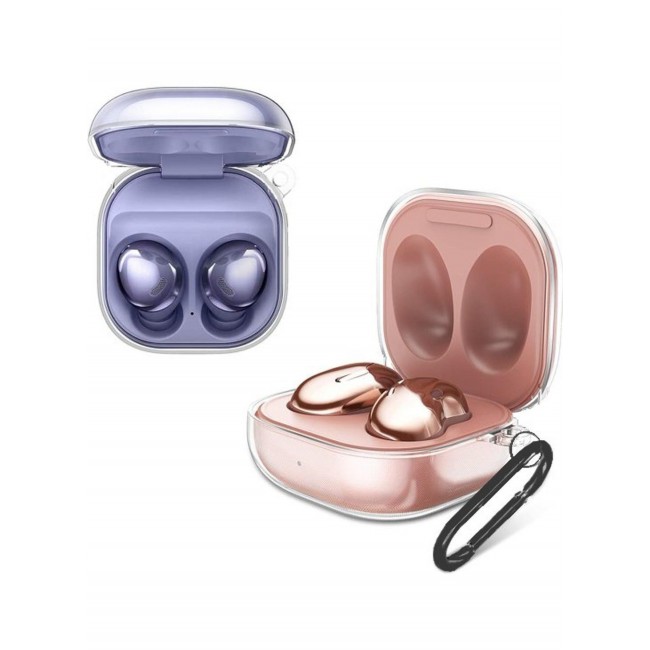 CATANES Crystal Clear Protective Case for Samsung Galaxy Buds Live (2020), Galaxy Buds 2 (2021), Galaxy Buds Pro (2021) Shockproof Ultra Slim Transparent Skin with Keychain Carabiner Clear