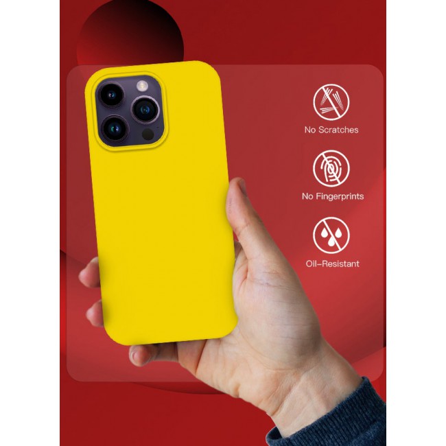 CATANES iPhone 14 Pro Max Case Silicone Case Full Body Protective Cover Shockproof Slim Phone Case Anti-Scratch Soft Microfiber Lining Yellow