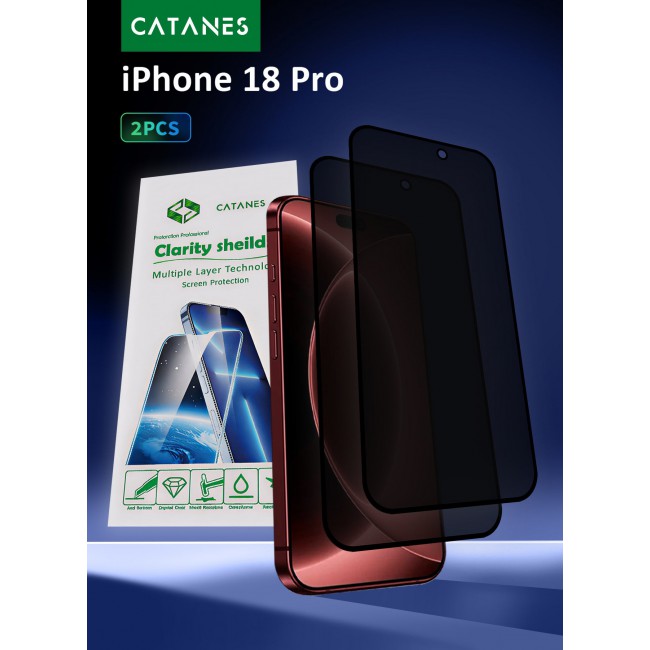 CATANES 2 Pack Privacy Screen Protector for iPhone 18 Pro Tempered Glass - Anti-Spy 9H Hardness Guard