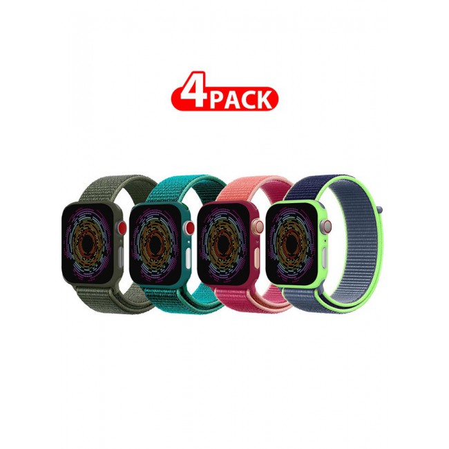 CATANES 4 Pack Apple Watch Band 38mm 40mm 41mm Sport Loop Nylon Band Quick Release Soft Fabric Nylon Adjustable Rugged Velcro Replacement Wristband Strap for Men Women Compatible with Series SE/7/6/5/4/3/2/1
