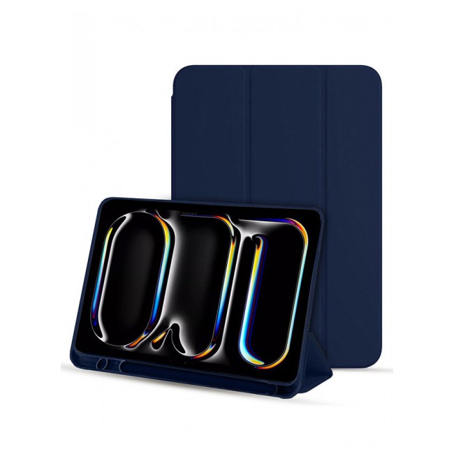 CATANES [for iPad Air 11 inch (2024)] Case Flip Case With Pen Slot Shockproof Cover Shock Absorbing Foldable Protective Cover Dark Blue