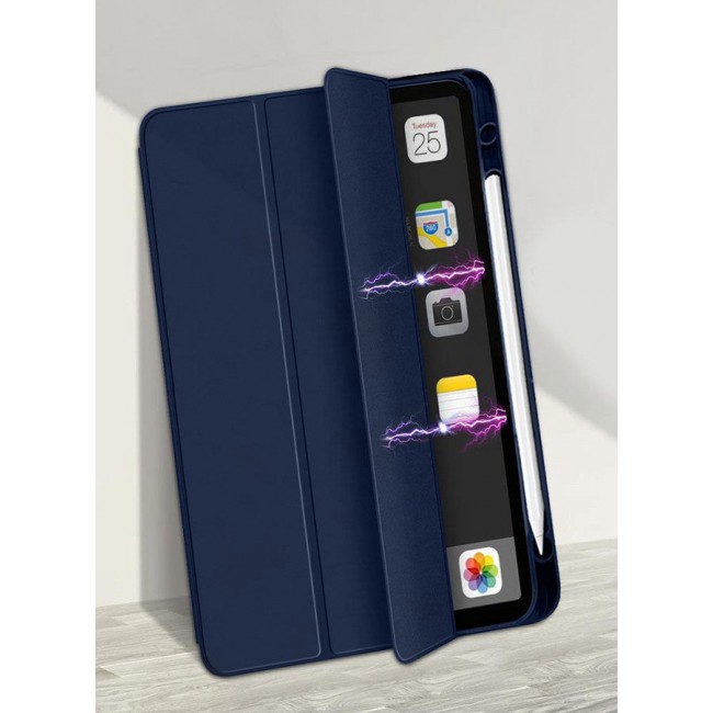 CATANES [for iPad Air 11 inch (2024)] Case Flip Case With Pen Slot Shockproof Cover Shock Absorbing Foldable Protective Cover Dark Blue