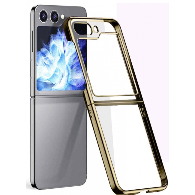 CATANES Samsung Galaxy Z Flip 5 Case Clear Electroplating Full Coverage Phone Case Gold